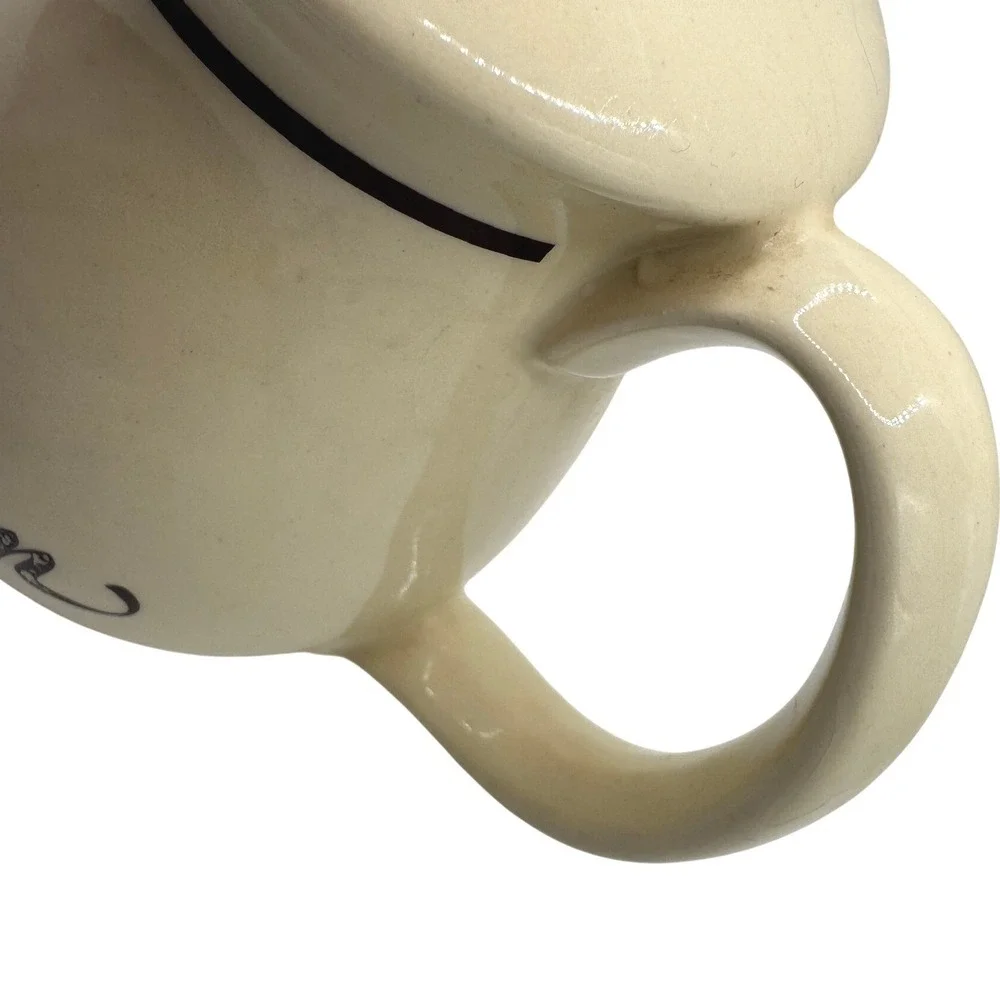 Vintage‎ Ceramic Parmesan Cheese Shaker Dispenser Cream with Brown Script Accent